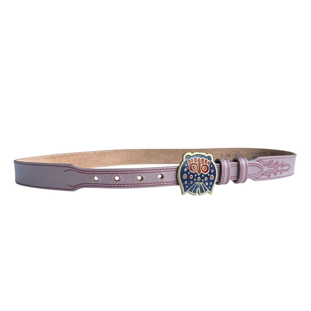 Leegin Silver Creek Pink Belt with Cloisonne Enamel Owl Buckle Size Medium